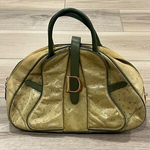 Christian Dior Rare Ostrich Saddle Green Bowler Bag